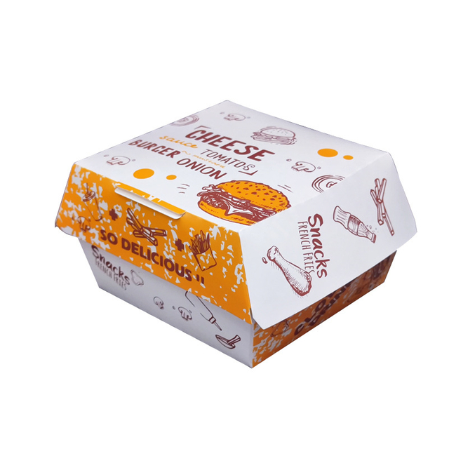 Custom Design Logo Food Grade Takeaway Cardboard Paper Burger Box 