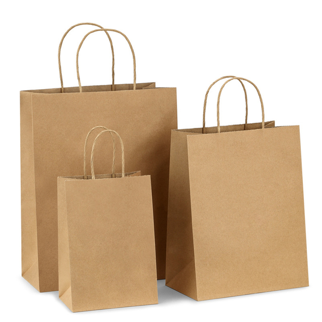 Customized Printed Logo Eco Friendly Fashion Reusable Shopping Food Brown Kraft Paper Bag with Handle 