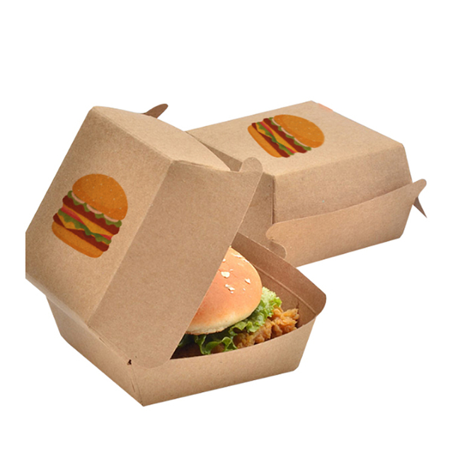 Custom Printed Logo Eco Friendly Compostable Kraft Paper Hamburger Box