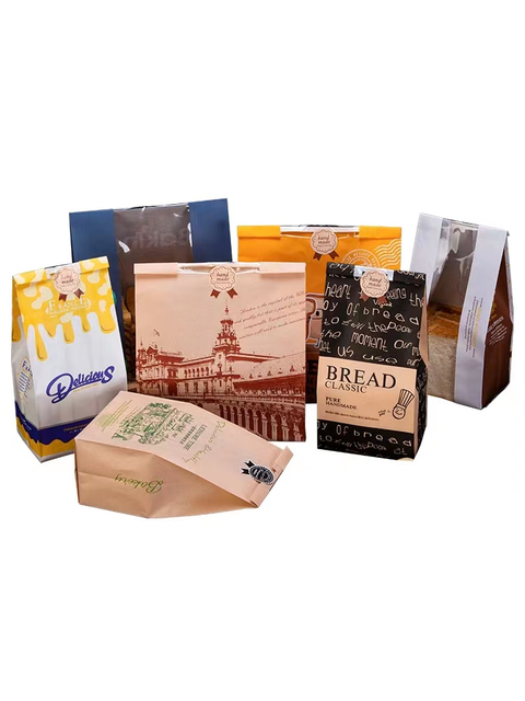 Custom Design Logo Grease Proof Brown Kraft Paper Long Bread Bag With Window