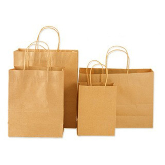 Custom Logo Printing Reusable Food Takeaway Shopping Gift Kraft Brown Paper Bag with Handles