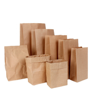 Custom Design Logo Square Bottom Grease Proof Brown Kraft Paper Bread Bags 