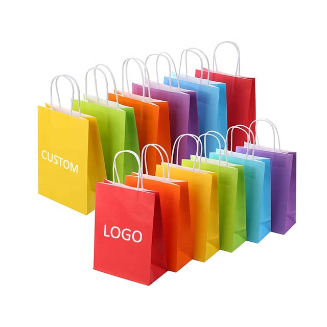 Custom Printed Clothes Food Grocery Shopping Gift Handle Kraft Paper Bag with Logo