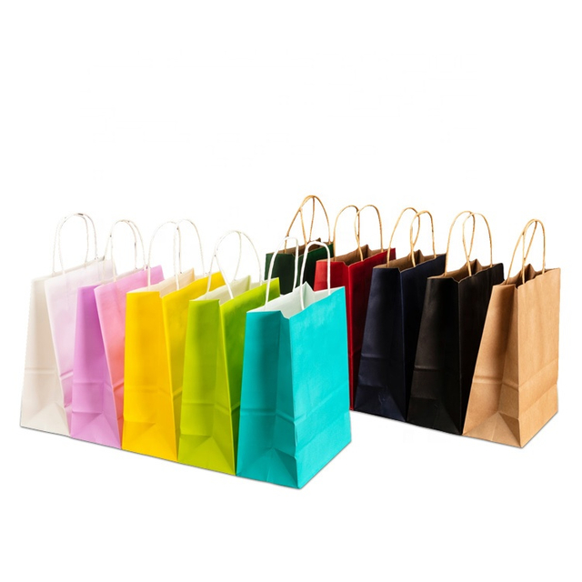 Custom Printed Logo Recyclable Food Gift Shopping Brown Kraft Paper Bags with Handle