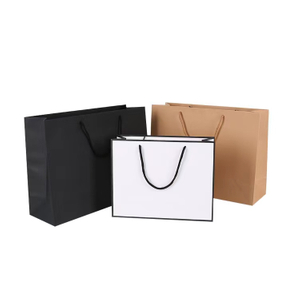 Custom Logo Black White Brown Cloth Shopping Food Gift Kraft Cardboard Paper Bag with Cotton Handle