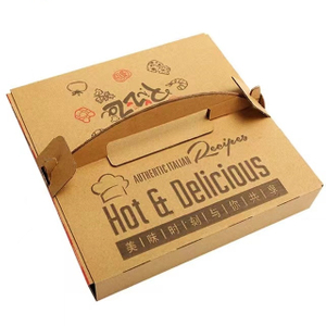 Custom Wholesale Printed Corrugated Carton Die Cut Handle Portable Paper Pizza Packaging Box