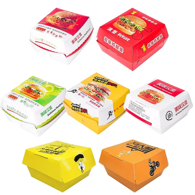 Custom Logo Food Grade Takeaway Packaging Cardboard Paper Burger Box 